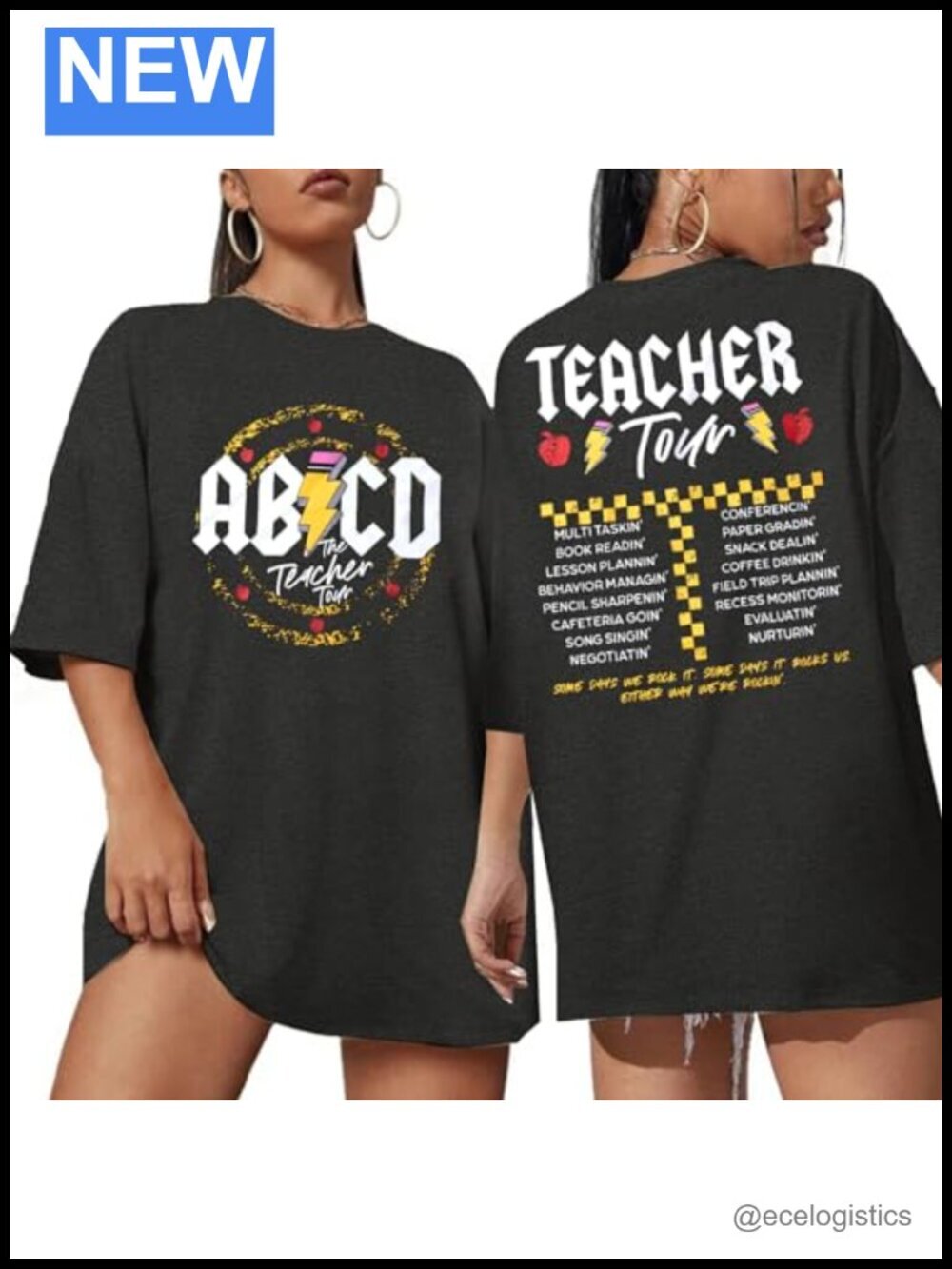 Oversized Funny Teacher Graphic Tee Summer Casual Short Sleeve T-Shirt